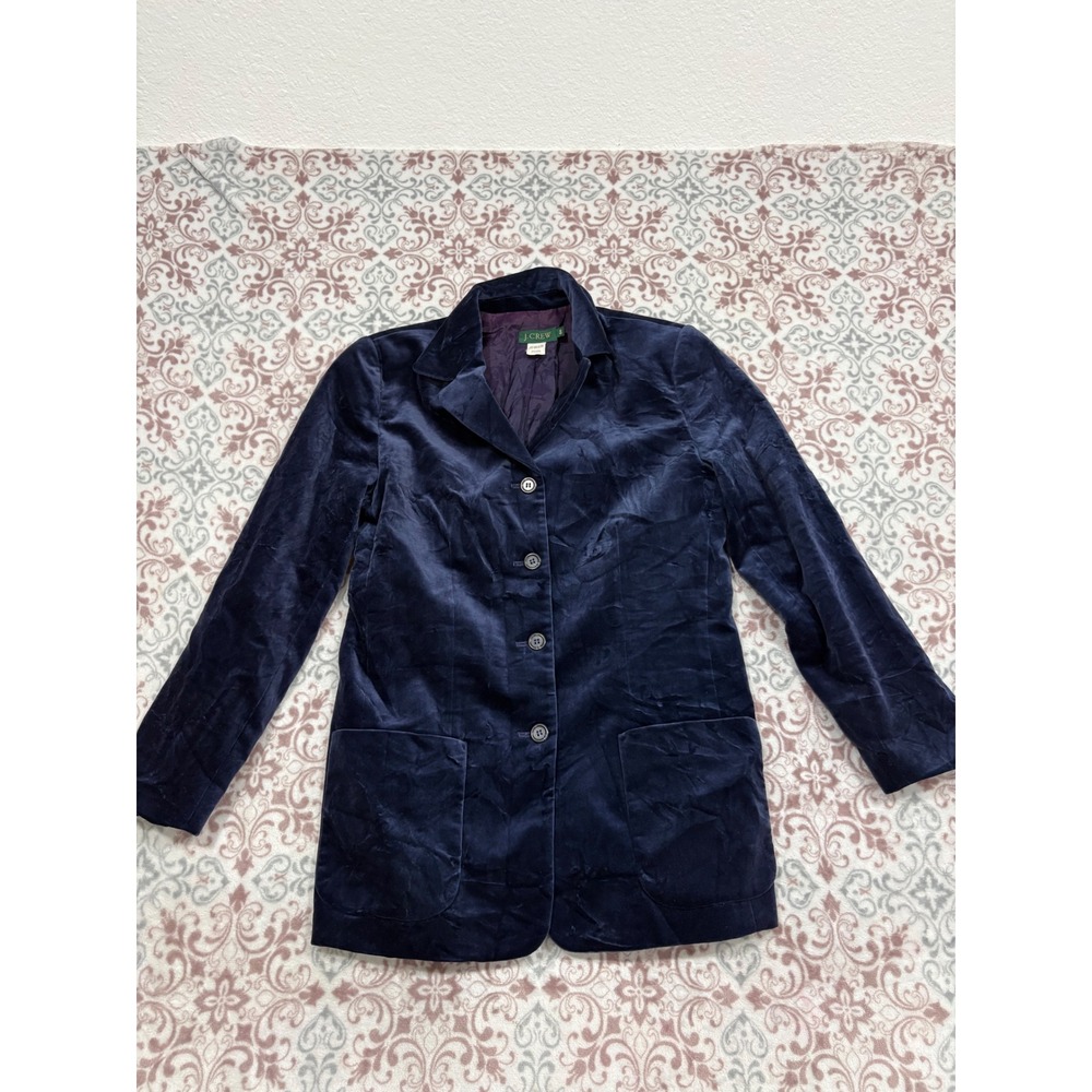 J.Crew Navy Blue Cotton Velvet Blazer Jacket Vintage 6P Made in USA 4 Button